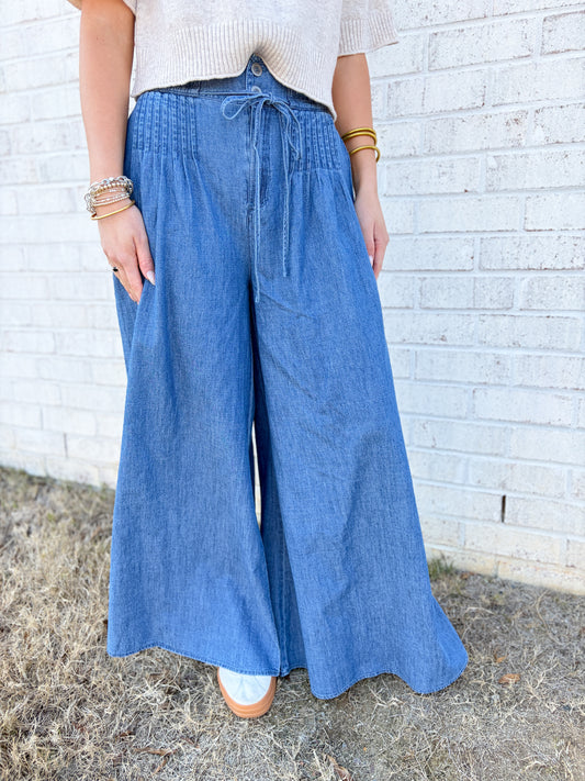 Denim Tie Waist Pants