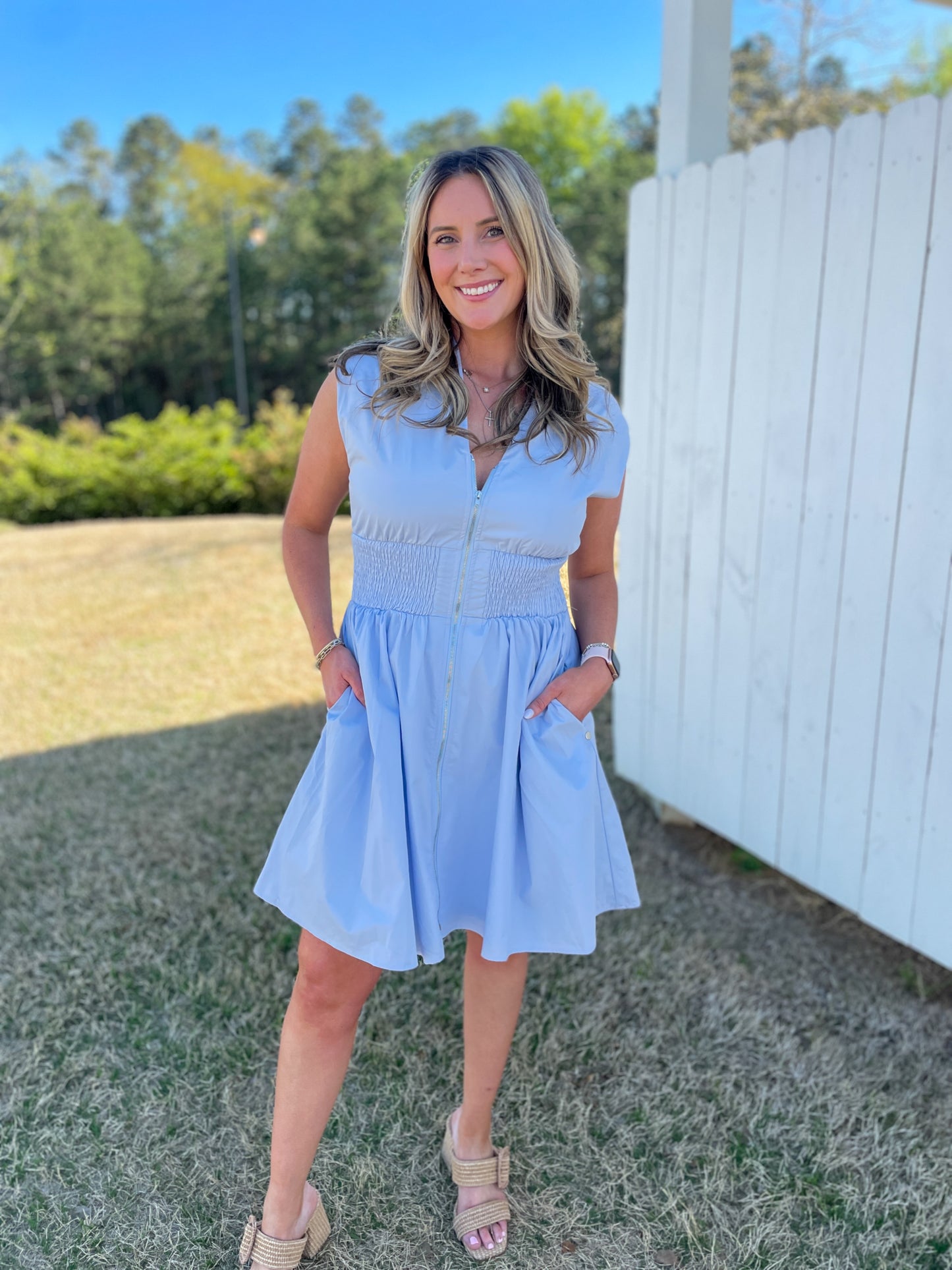 V-Neck Zip-Up Dress