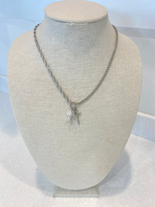 Silver Rhinestone Cross Necklace