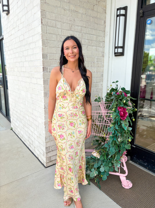 Floral Satin Midi Dress