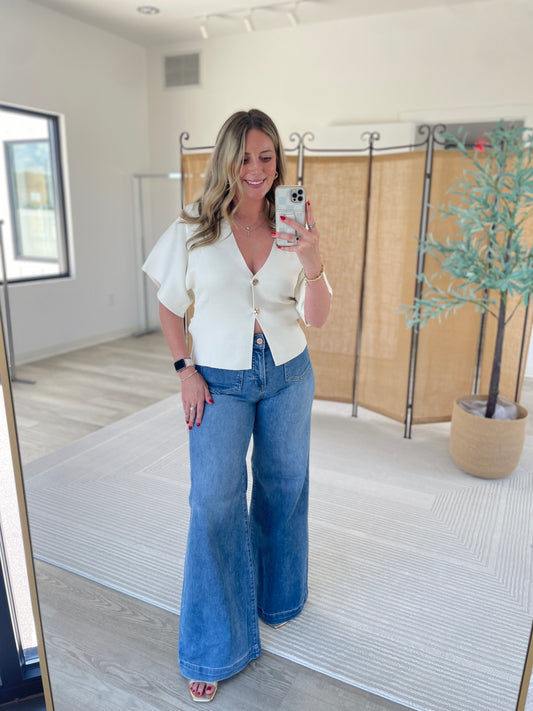 Risen High Rise Wide Leg Jeans