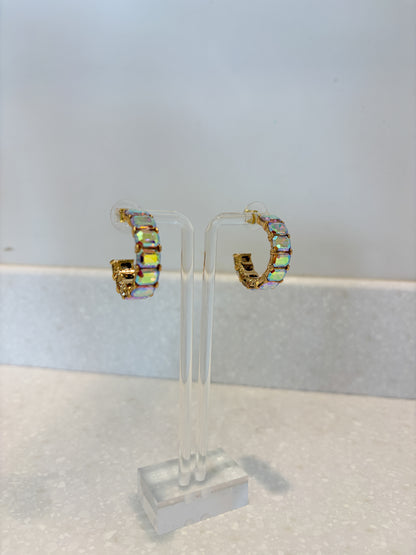 Iridescent Rhinestone Hoop Earrings