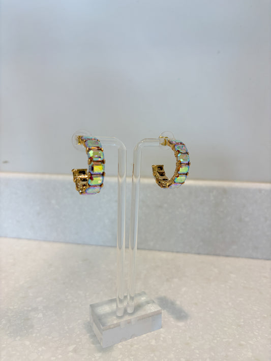Iridescent Rhinestone Hoop Earrings