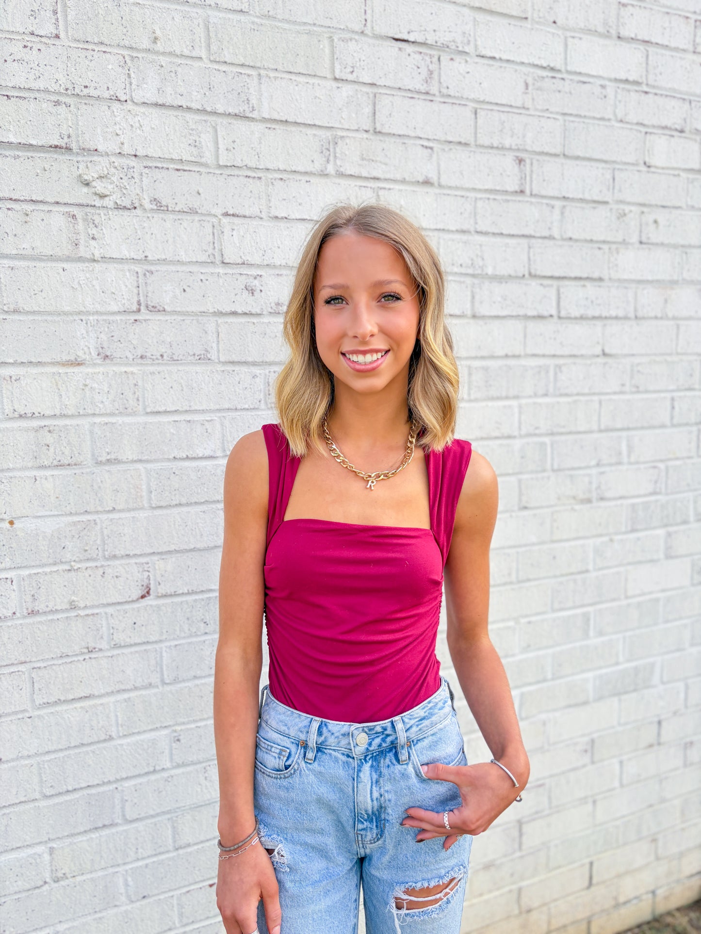 Square Neck Cut Out Bodysuit