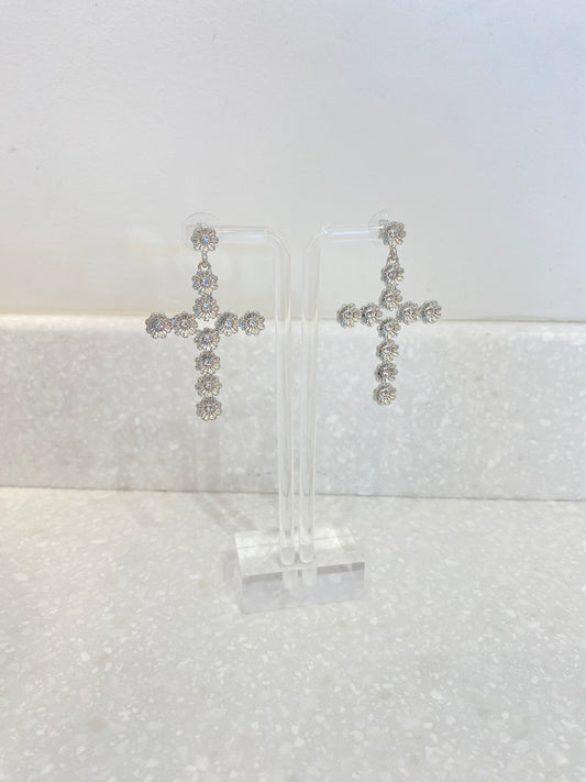 Large Silver Cross Earrings