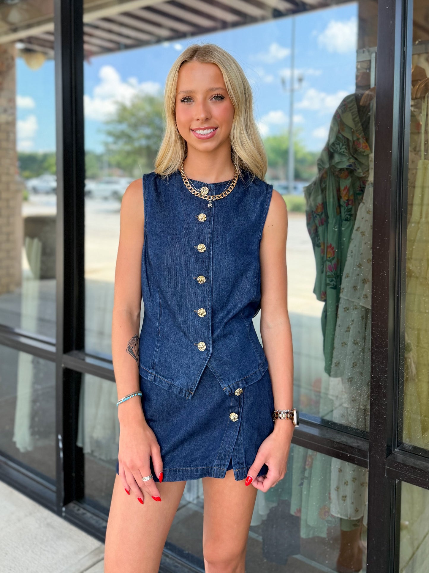 Baker Gold Detailed Denim Vest