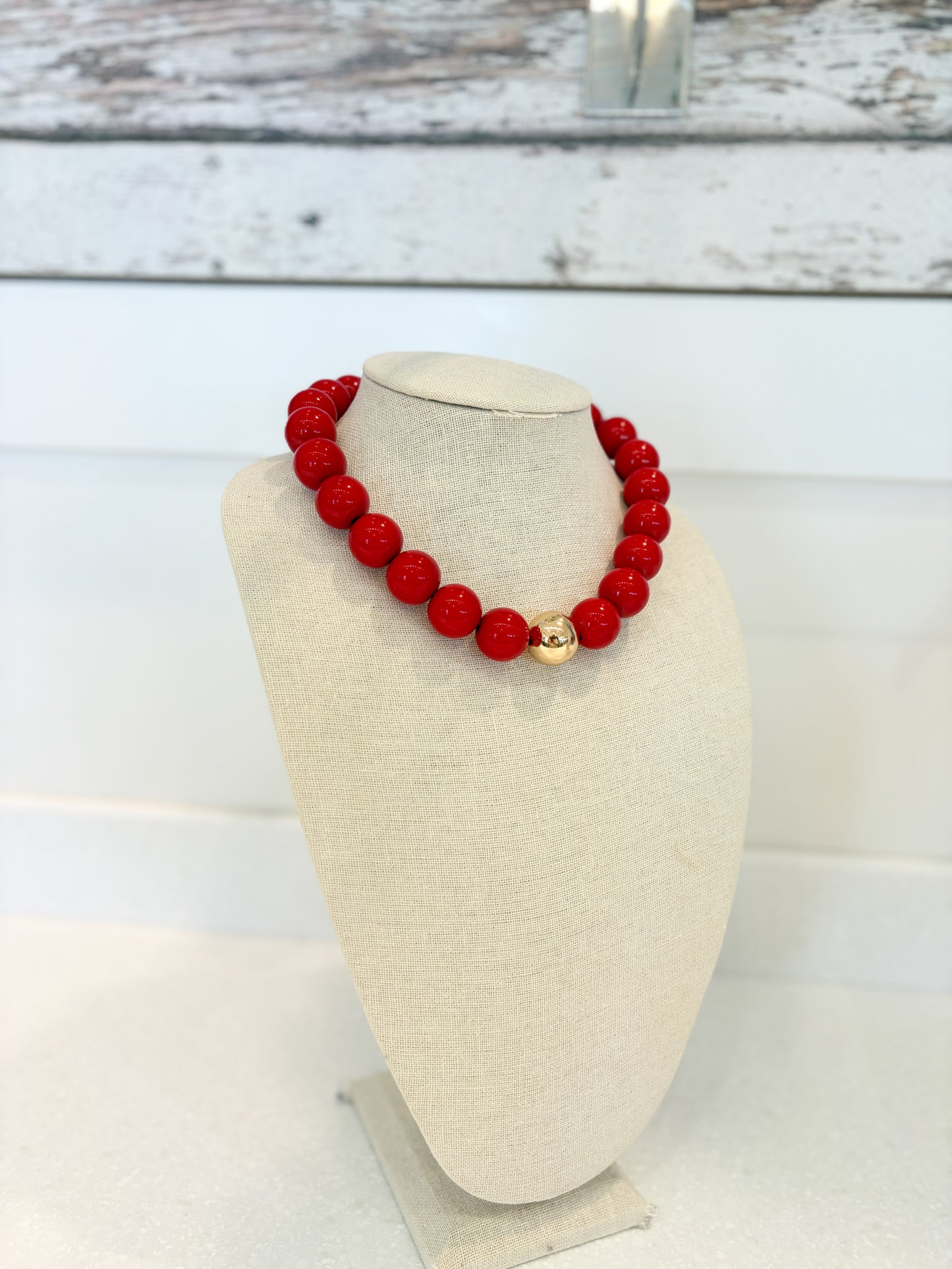 Bubble Beaded Necklace-RED