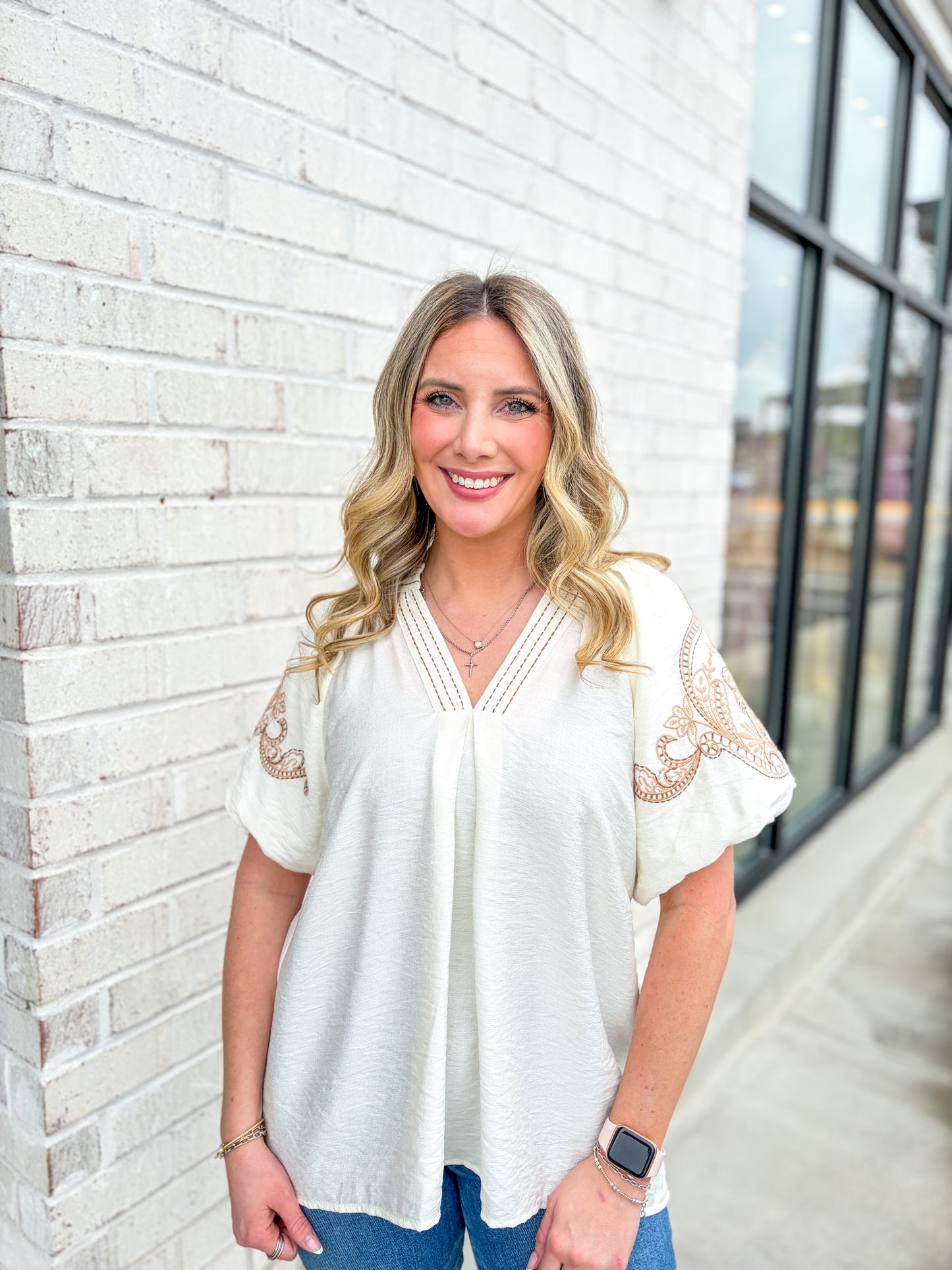 Puff Sleeve Embroidered Blouse