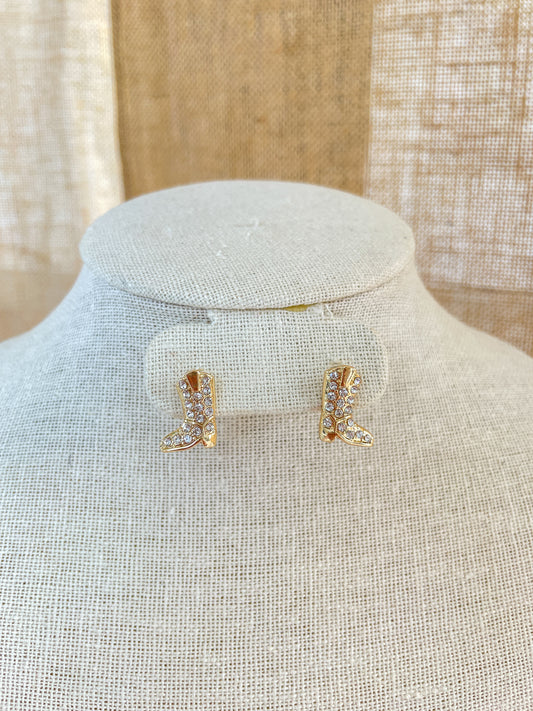 Gold Rhinestone Boot Earrings