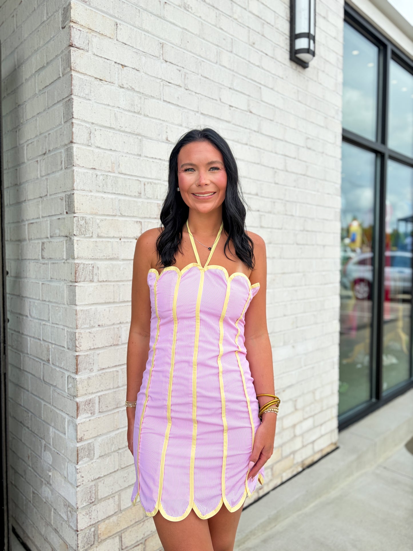 Scalloped Striped Mini Dress