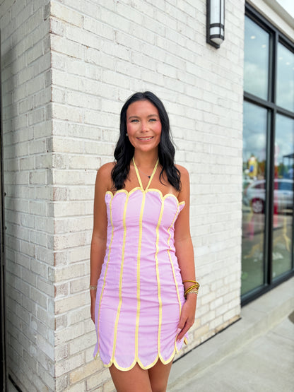 Scalloped Striped Mini Dress