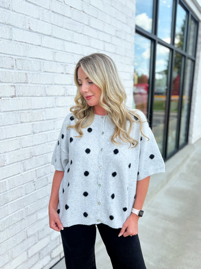 Polka Dot Button Up Sweater Top