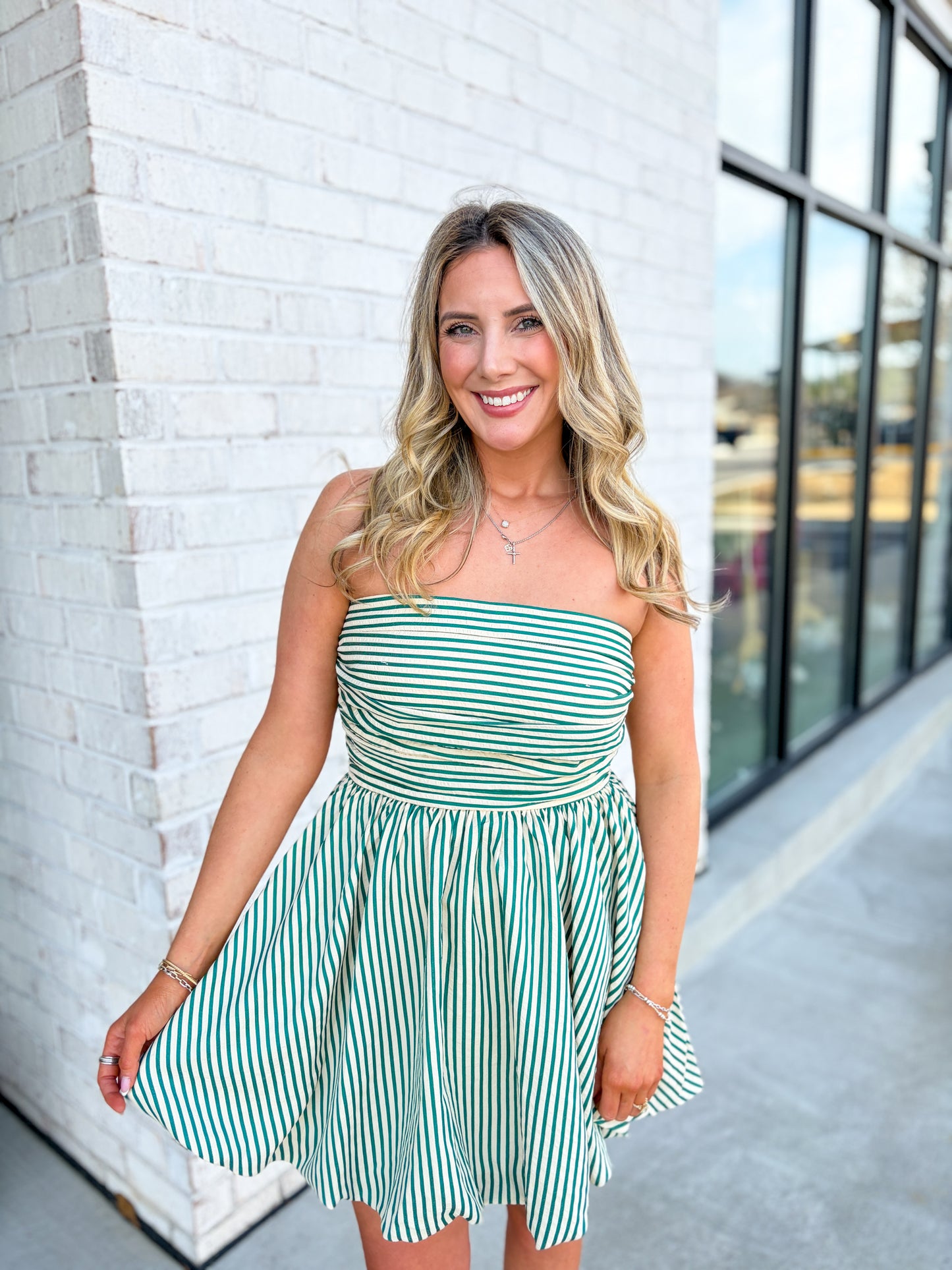 Striped Strapless Mini Dress