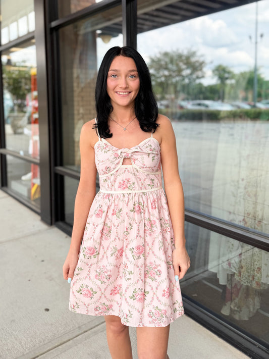 Floral Bow Mini Dress