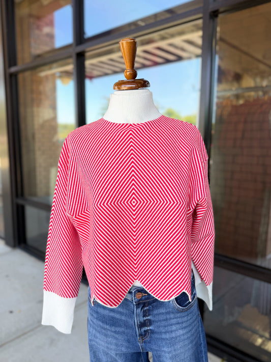 Scalloped Edge Mock Neck Sweater