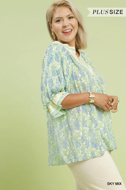 Floral V-Neck Blouse - PLUS