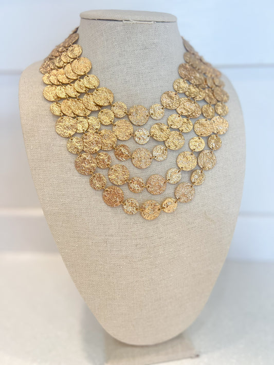 Chunky Layered Hammered Gold Necklace