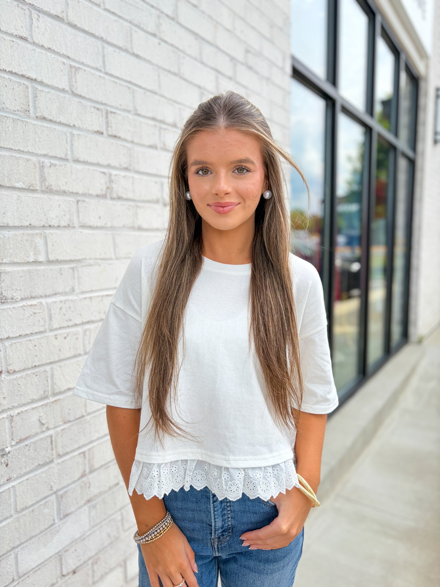 Lace Trim Cropped Tee
