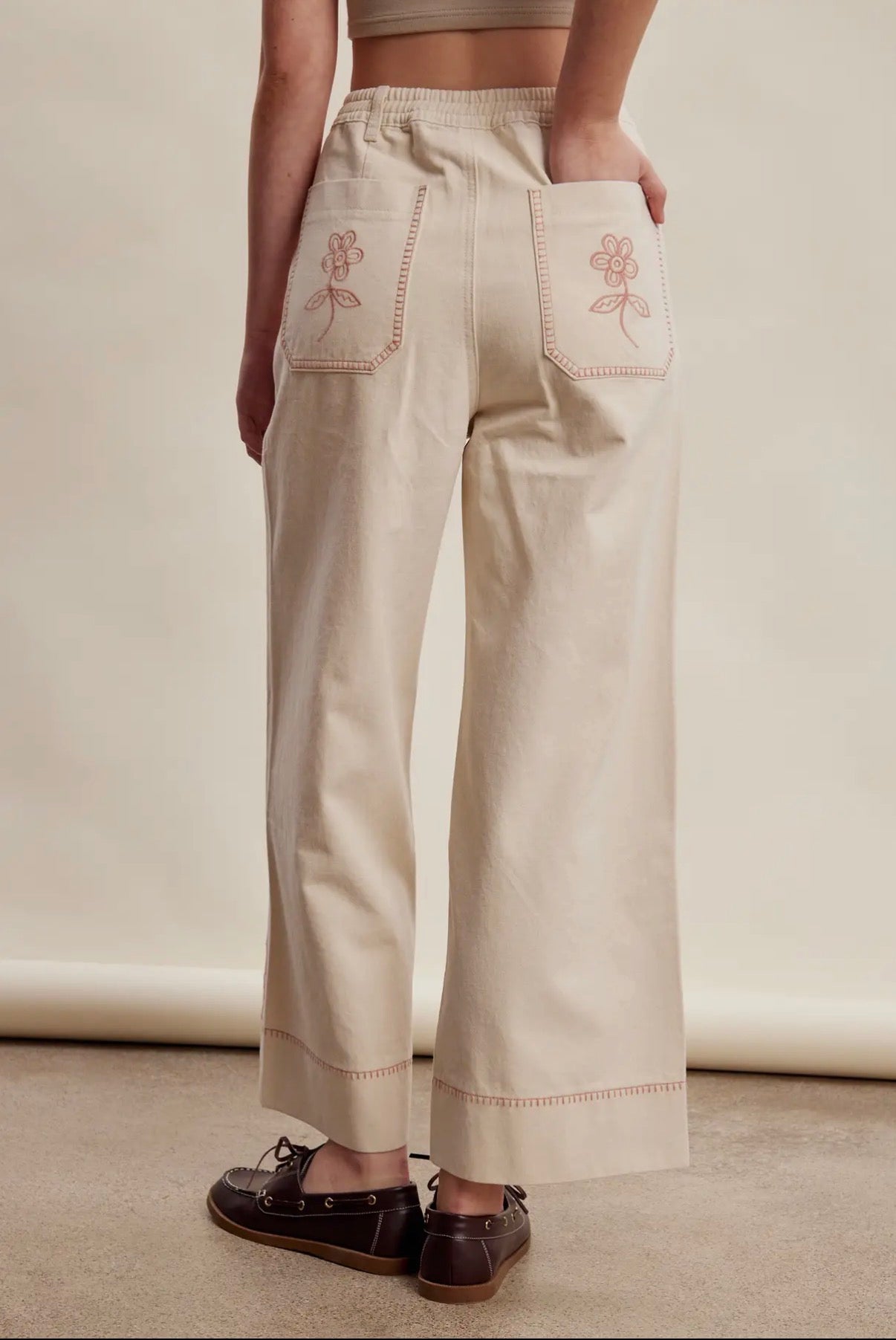 Embroidered Wide Leg Pants