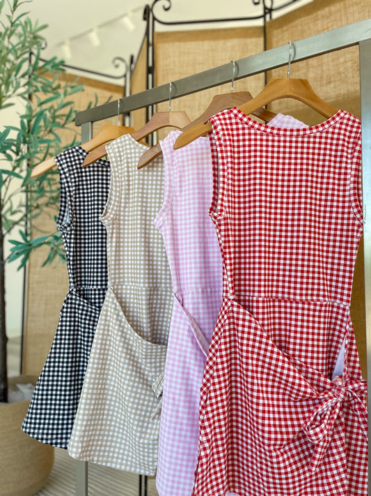 Gingham Front Tie Athletic Dress