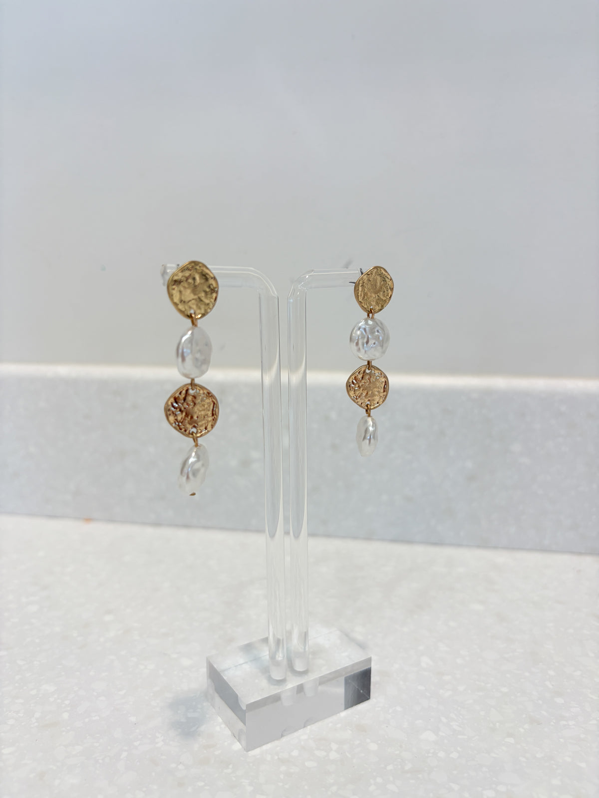 Matte Gold Pearl Dangle Earrings