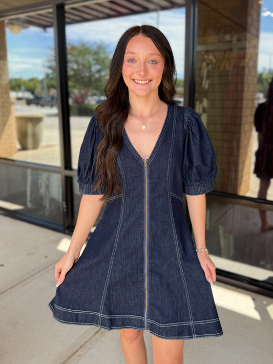 Denim Zip Up Mini Dress