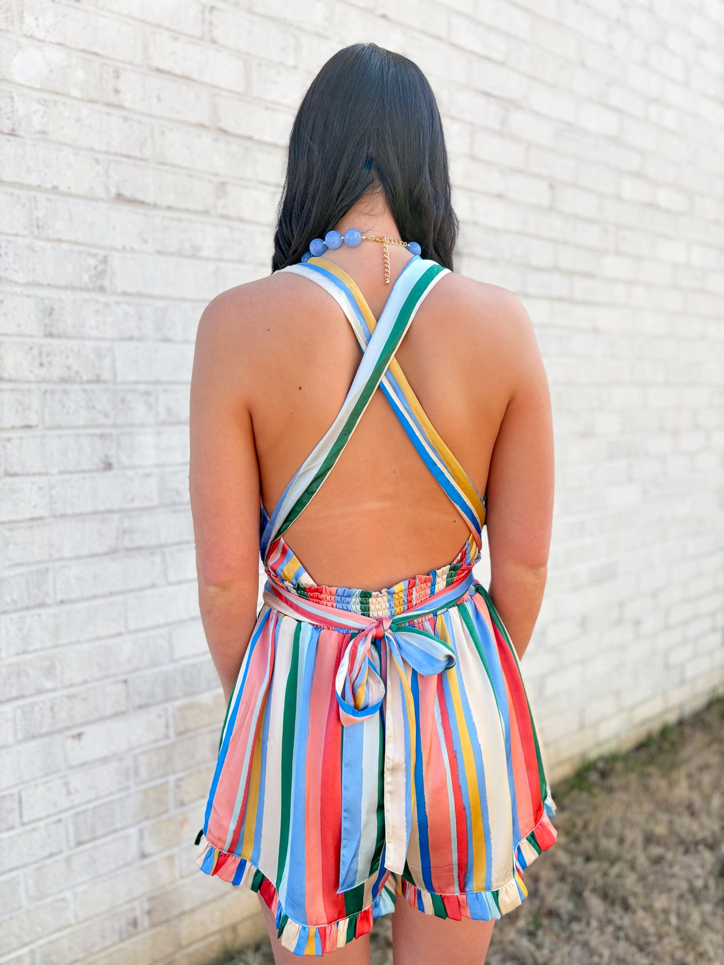 Rainbow Striped Wrap Romper