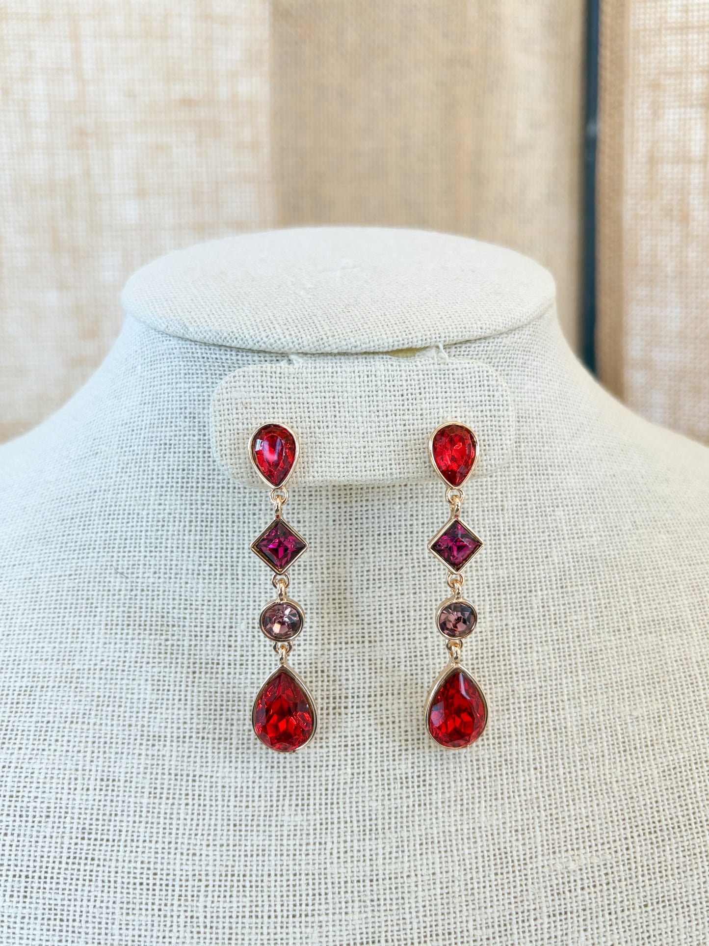 Red Gemstone Dangle Earrings