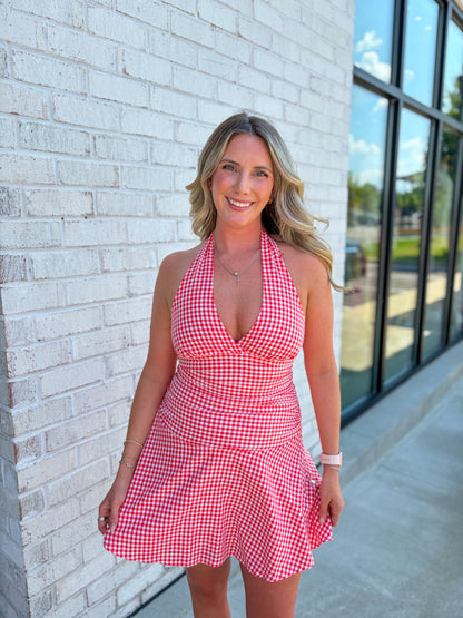 Gingham Halter Neck Mini Dress