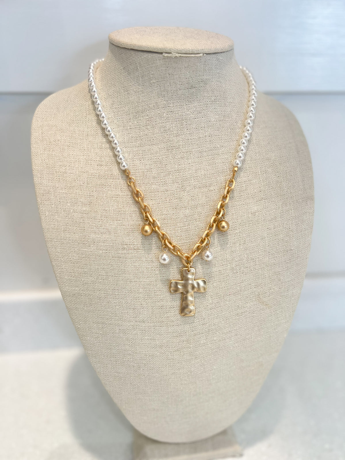 Pearl Beaded Cross Necklace