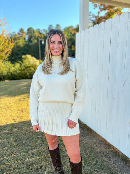 Mock Neck Sweater Skirt Set