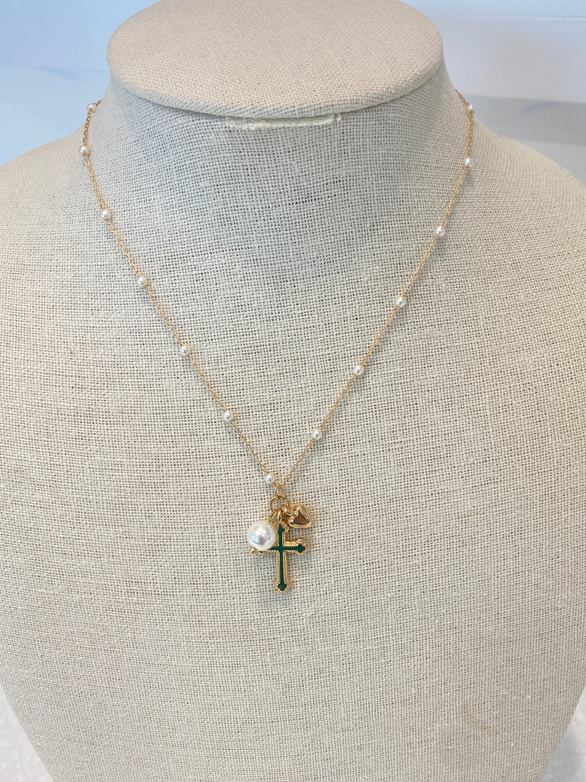 Dainty Pearl Cross Necklace