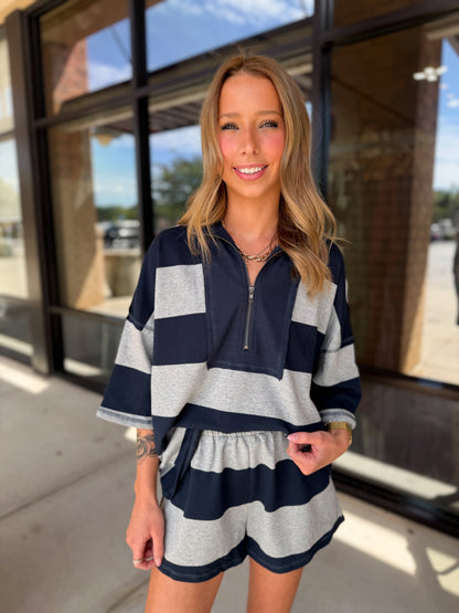 Striped Quarter Zip Lounge Set