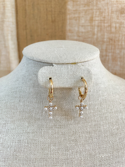 Gold Hoop Cross Earrings