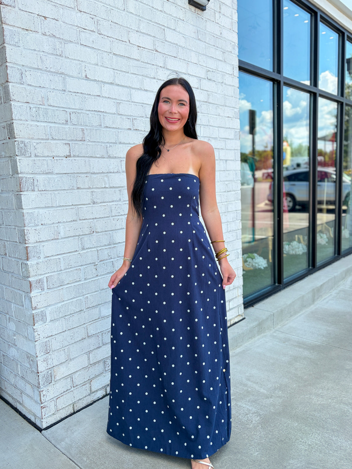Polka Dot Open Back Maxi Dress