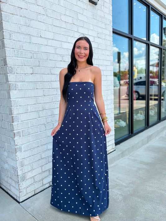 Polka Dot Open Back Maxi Dress