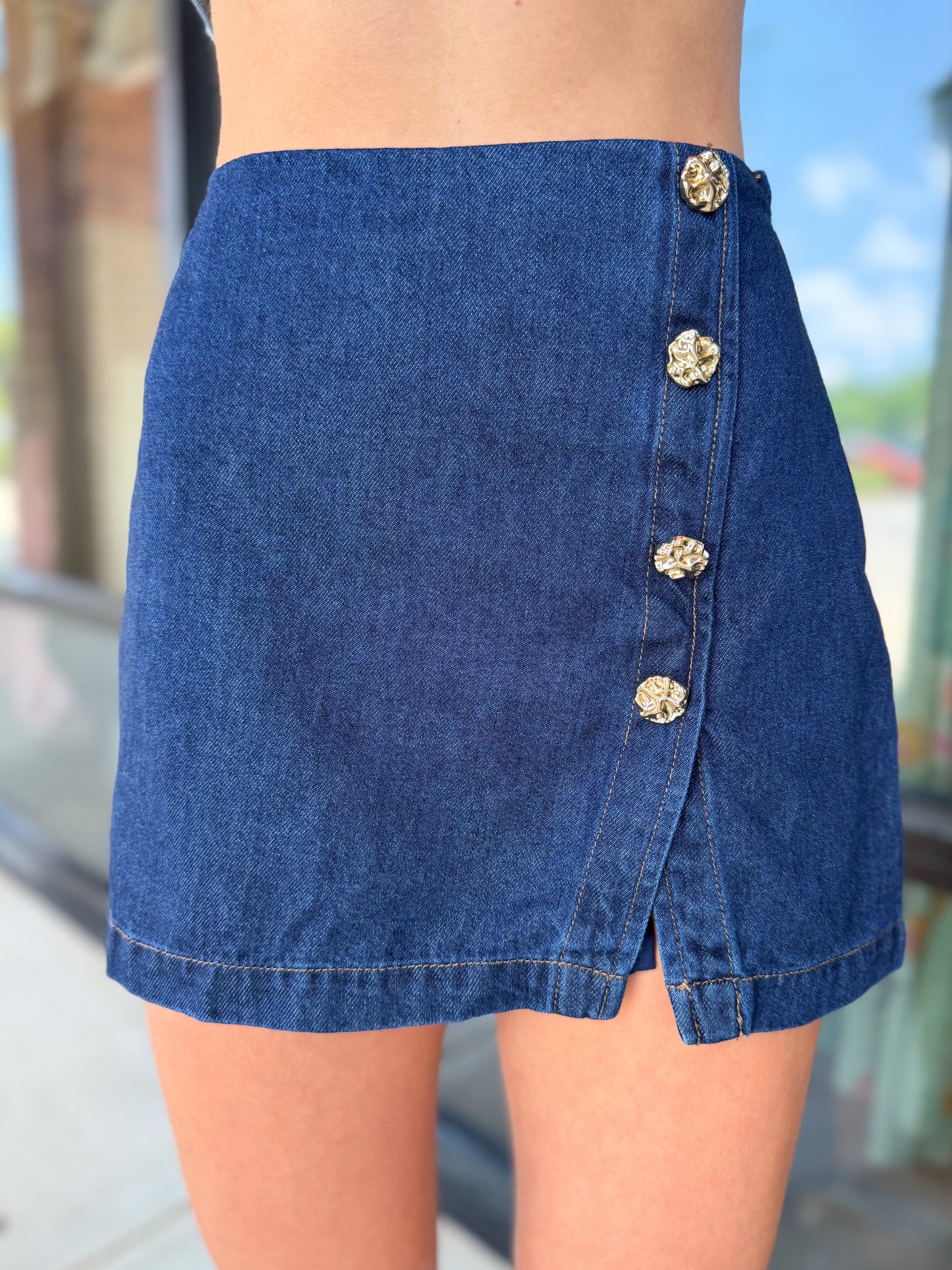 Baker Gold Detailed Denim Mini Skort