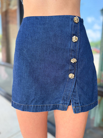 Baker Gold Detailed Denim Mini Skort