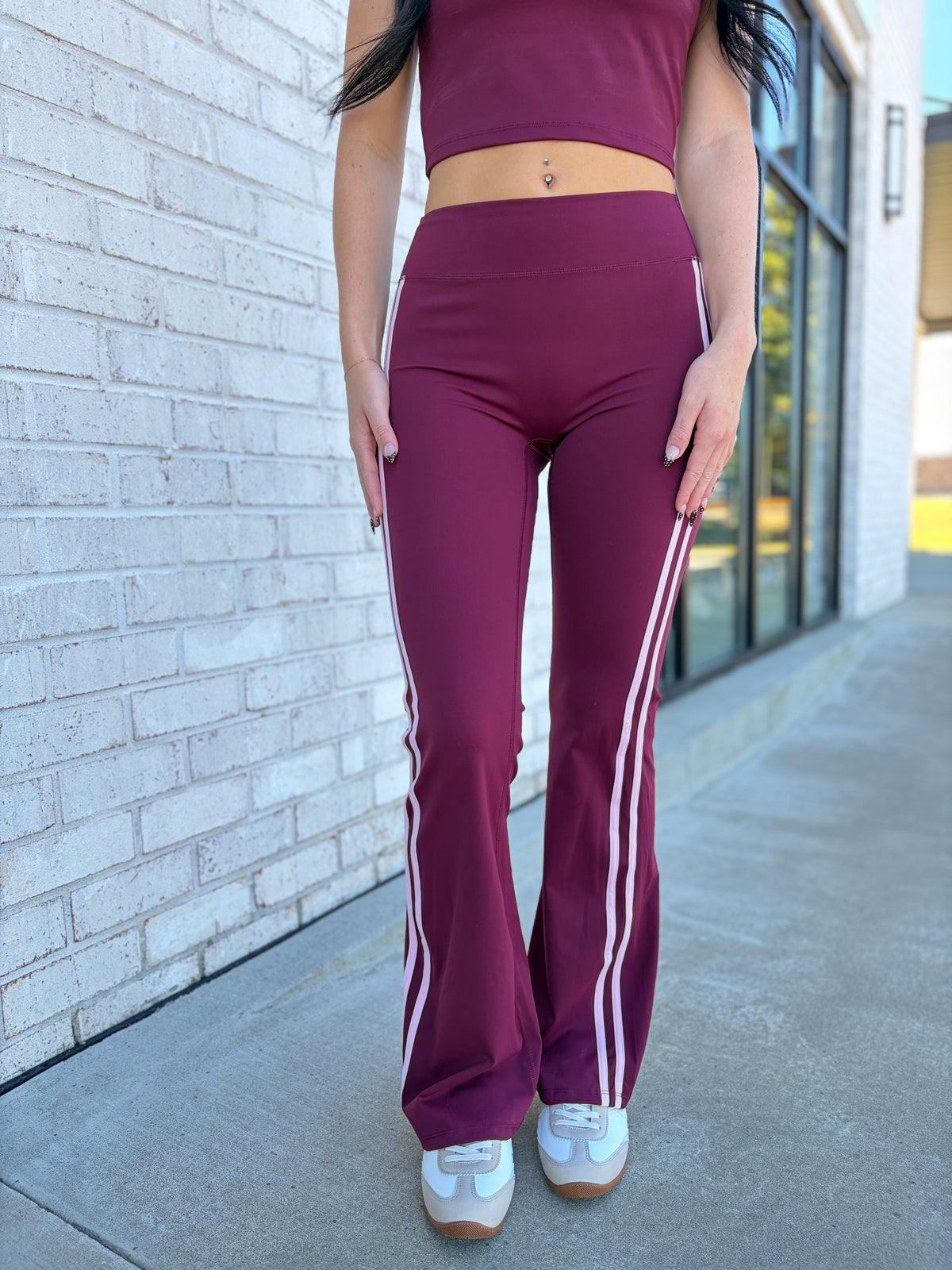 Burgundy Pinstriped Yoga Pant