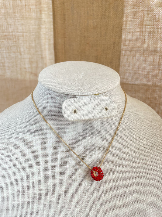 Red Rhinestone Hoop Necklace