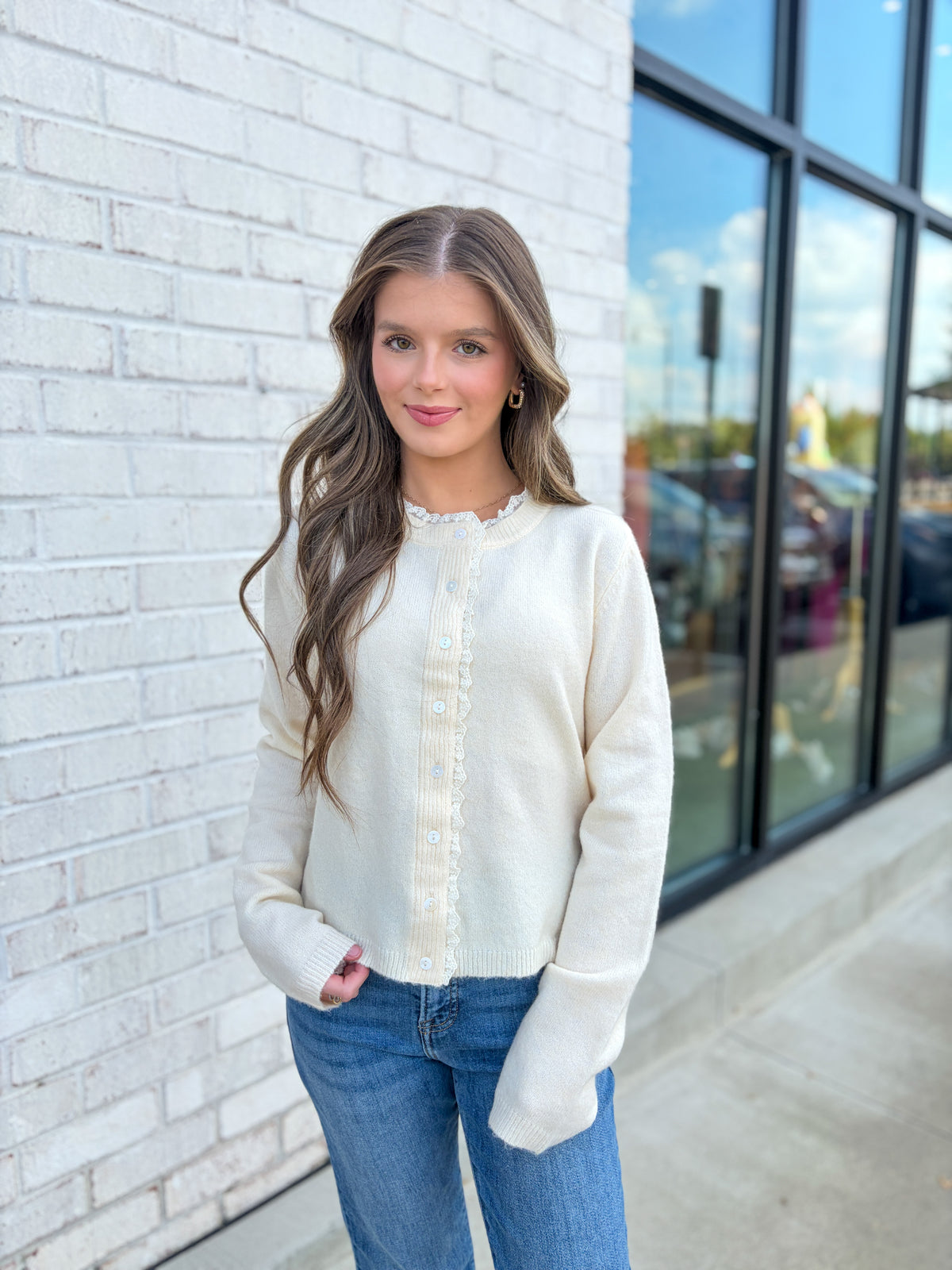 Lace Trim Button Up Sweater