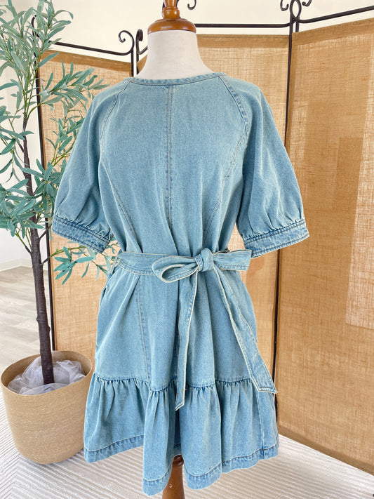 Denim Ruffle Bottom Dress