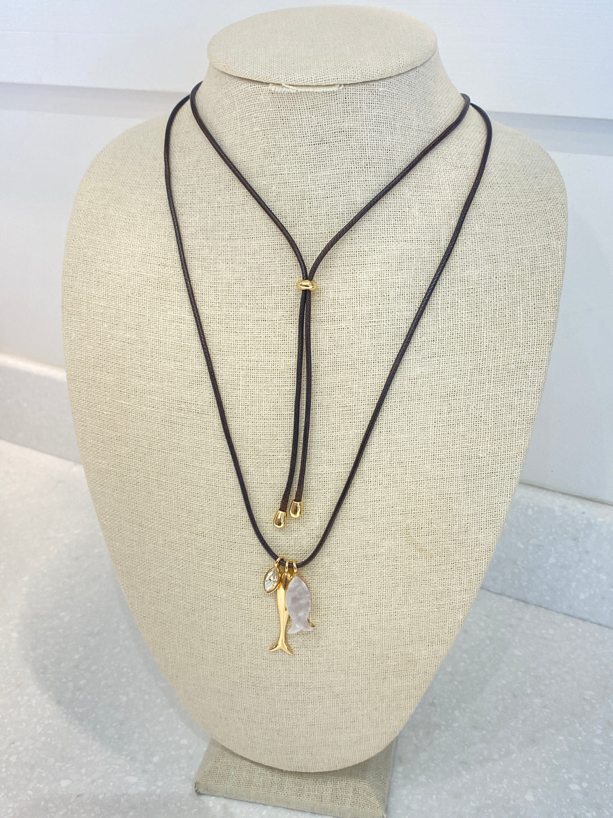 Brown Fish Pendant Rope Necklace