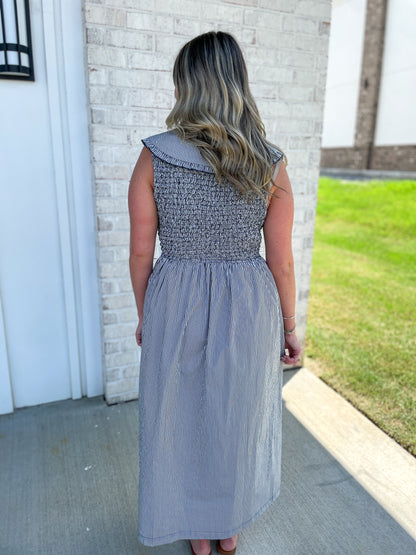 Michele Collared Pin-Stripe Midi