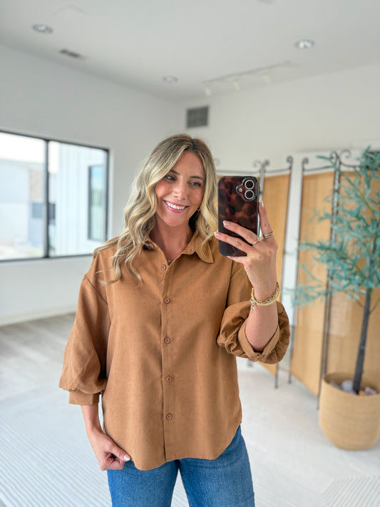 Suede Puff Sleeve Blouse