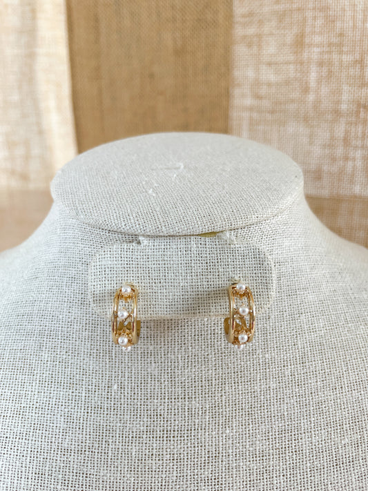 Gold Pearl Small Hoops