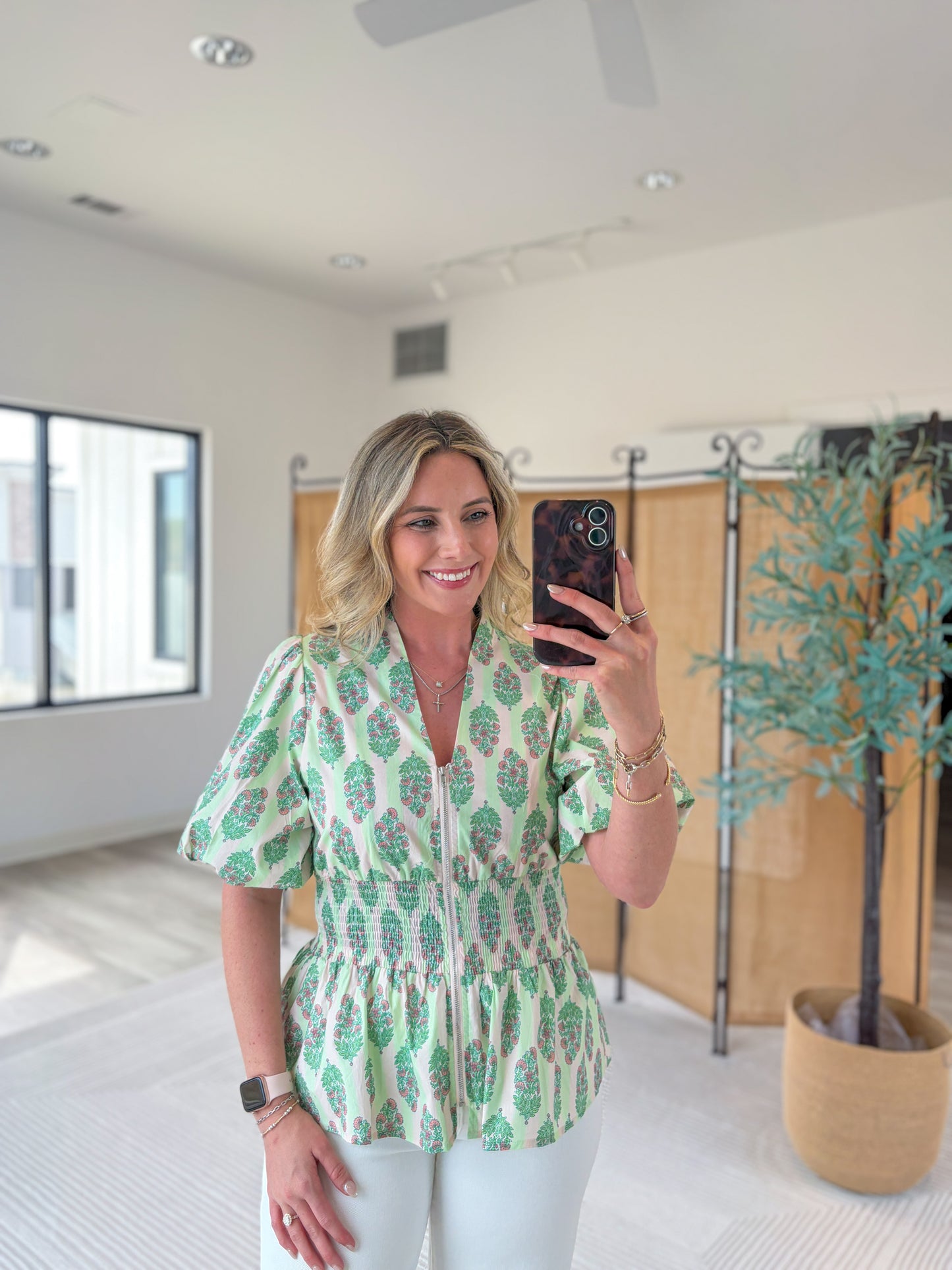 Patterned Zip-Up Top