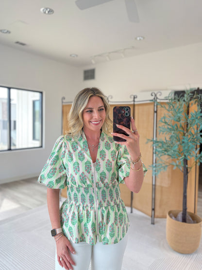 Patterned Zip-Up Top