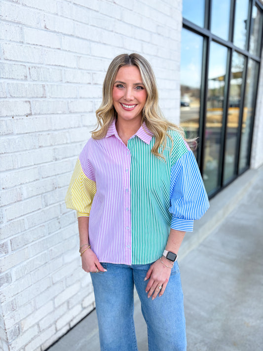 Multi Colored Striped Button Up