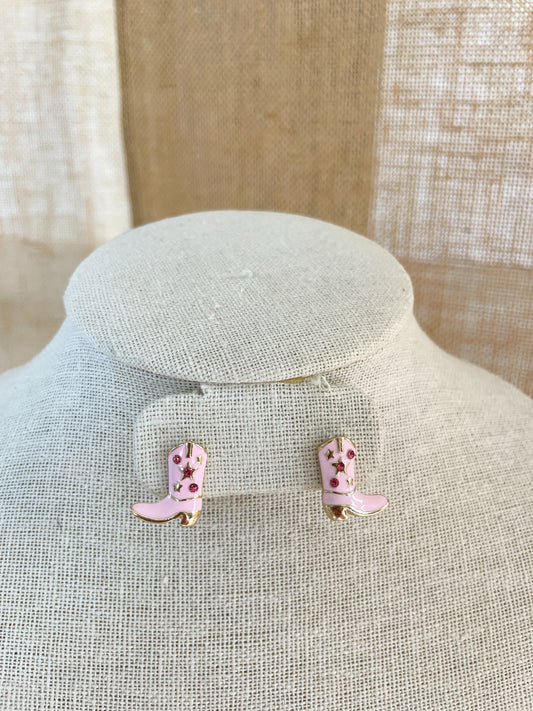 Pink CowGirl Boot Earrings